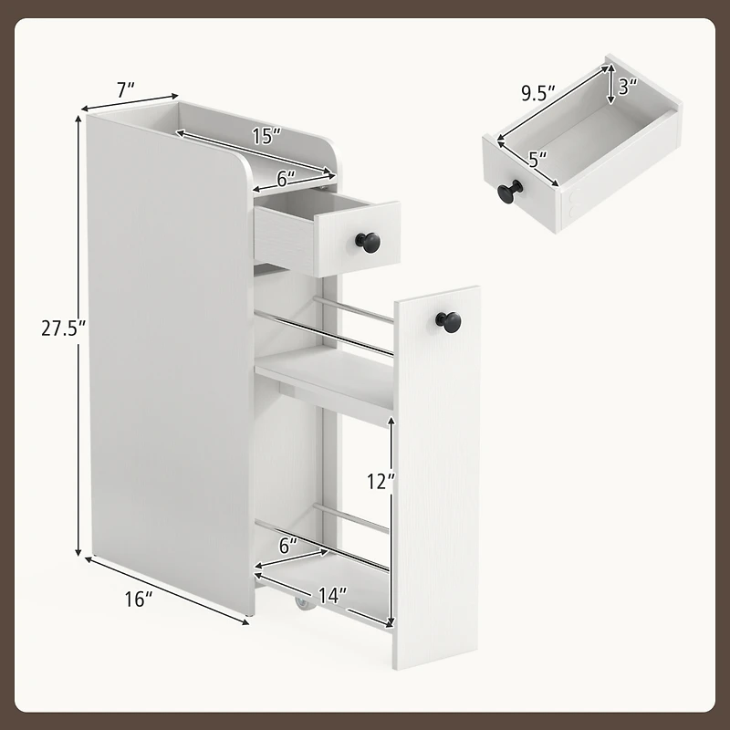 Gymax Small Bathroom Storage Cabinet 4-Tier Narrow Toilet Side Storage Cabinet