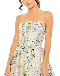 Women's Floral Brocade Strapless A Line Gown