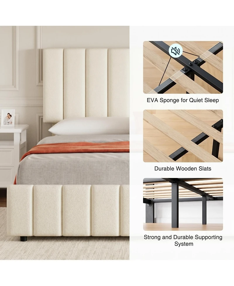 Gaomon Linen Upholstered Platform Bed Frame, 4 Storage Drawers, Adjustable Height Headboard, No Box Spring Needed
