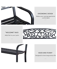 Outsunny 50" 2-Person Garden Bench Loveseat with Cast Iron Decorative Welcome Vines, Outdoor Patio Bench for Backyard, Porch, Entryway