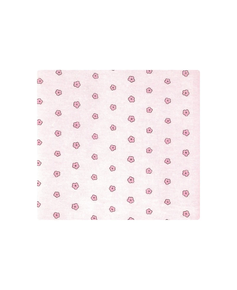 Hudson Baby Girl Cotton Poly Flannel Receiving Blankets Bundle, Outline Floral Soft Pink, One Size