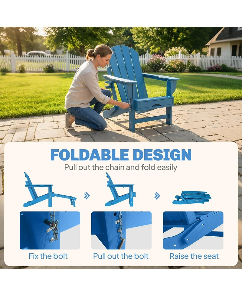 Outsunny Adirondack Chair Set of 2, Hdpe Fire Pit Chair with Cup Holder