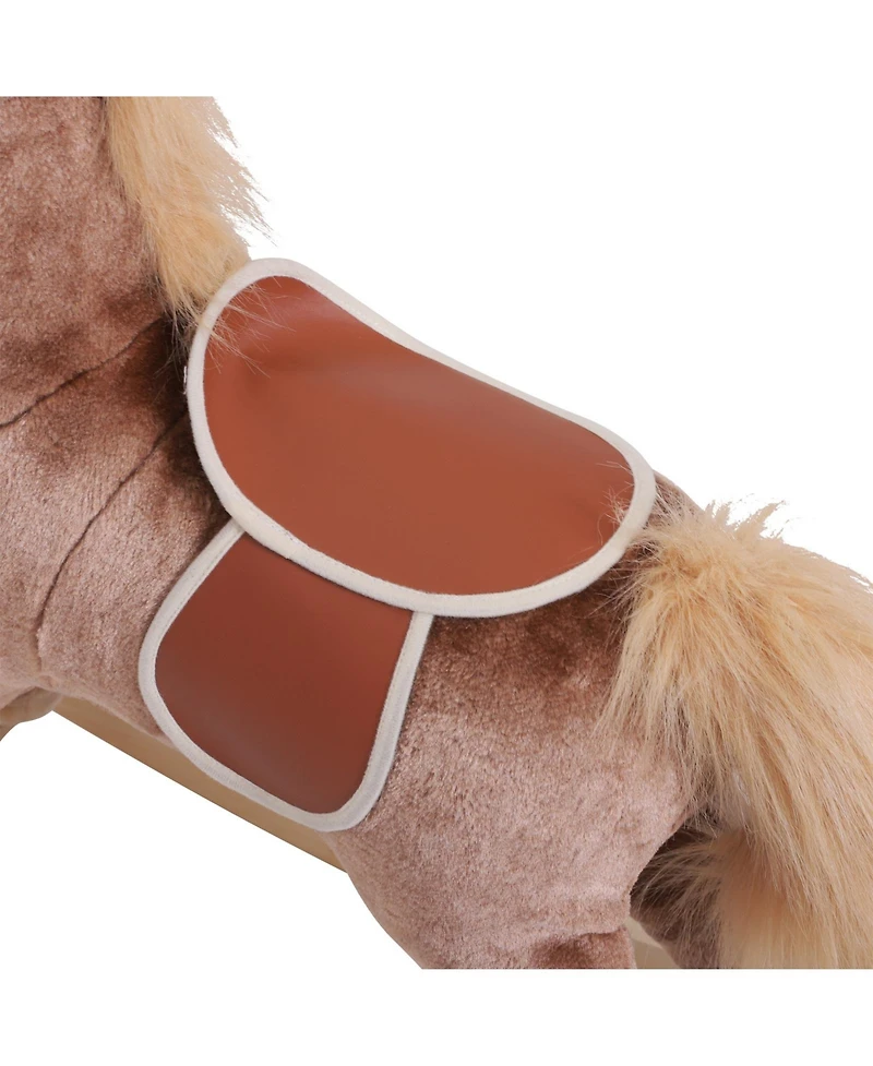 Qaba Kids Rocking Horse, Plush Toddler Rocker, Wooden Base Ride On Toy