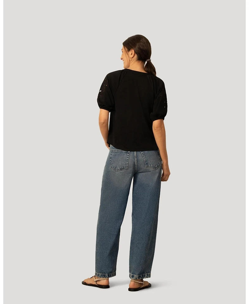 Cable & Gauge Women's Slub Knit Split Neck Raglan Top