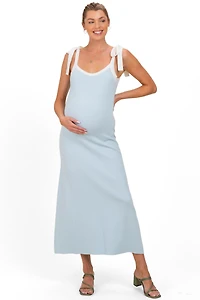 Pinkblush Maternity Light Blue Knit Contrast Shoulder Tie Dress