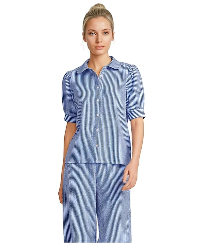 Lands' End Women's Seersucker Peter Pan Collar Shirt