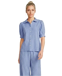 Lands' End Women's Seersucker Peter Pan Collar Shirt