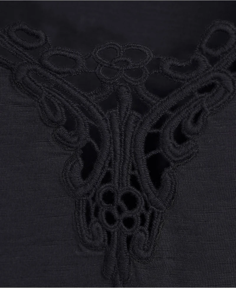 Lands' End Plus Elbow Sleeve Slub Lace Trim T-Shirt