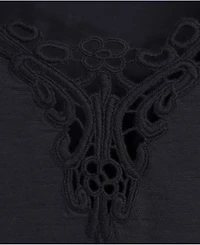 Lands' End Plus Elbow Sleeve Slub Lace Trim T-Shirt