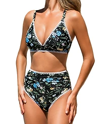Cupshe Women's V-Neck Crisscross Bikini Set with Halter Straps