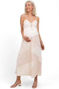 Pinkblush Maternity Cream Floral Sweetheart Neck Midi Dress