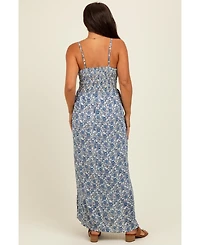 Pinkblush Maternity Blue Floral V-Neck Twist Front Keyhole Maxi Dress