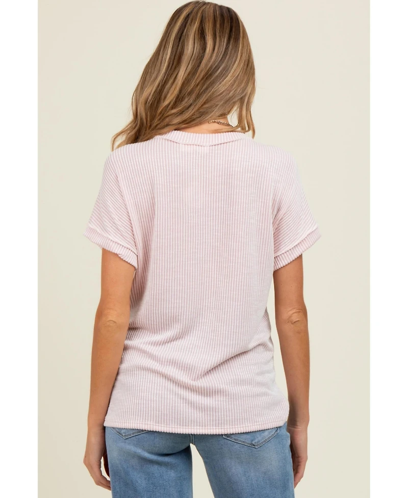 Pinkblush Maternity Pink Ribbed Exposed Seam Short Sleeve Top