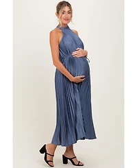 Pinkblush Maternity Navy Blue Pleated Halter Dress