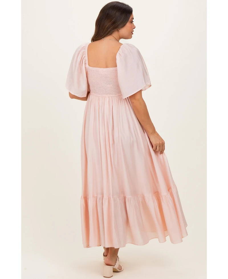 Pinkblush Maternity Blue Flutter Sleeve Ruffle Hem Midi Dress
