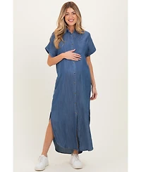 Pinkblush Maternity Blue Chambray Button Down Shirt Dress