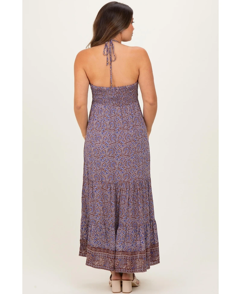 Pinkblush Maternity Brown Paisley Halter Maxi Dress