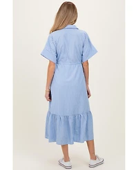Pinkblush Maternity Light Blue Striped Button Collared Midi Dress