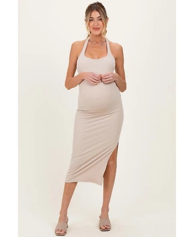 Pinkblush Maternity Beige Open Back Bodycon Dress