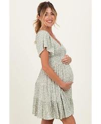 Pinkblush Maternity Sage V Neck Smocked Bodice Ditsy Print Dress