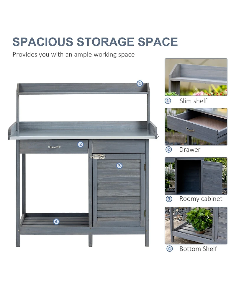 Outsunny Potting Bench Prep Table with Faucet, and Storage,
