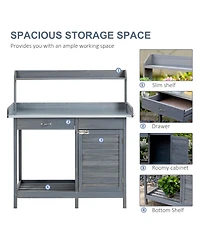 Outsunny Potting Bench Prep Table with Faucet, and Storage,