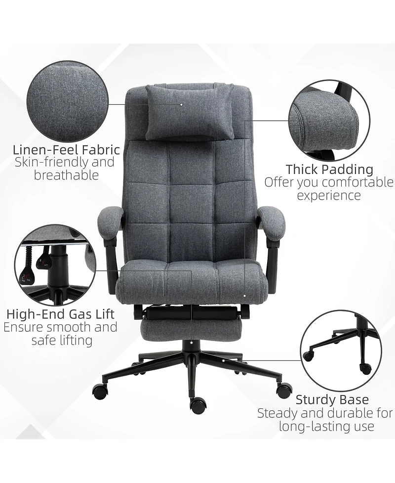 Vinsetto Reclining Office Chair Swivel Chair Footrest Linen-Feel Dark