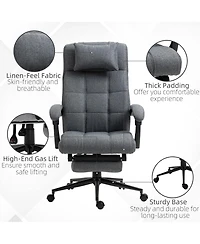 Vinsetto Reclining Office Chair Swivel Chair Footrest Linen-Feel Dark
