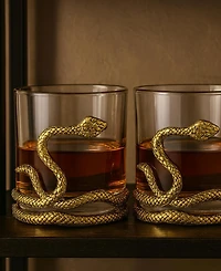 The Wine Savant Gold Snake Whiskey Glasses, Set of 2