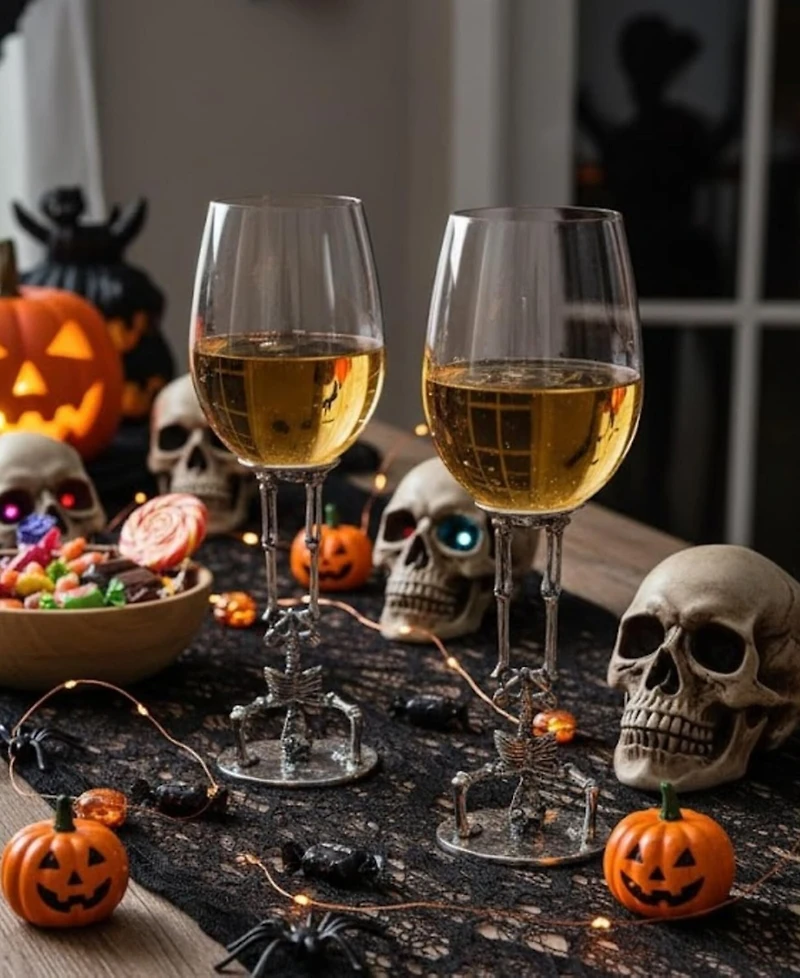 The Wine Savant Upside Down Skeleton Wine Glasses, Set of 2