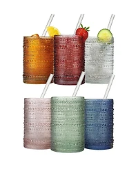 The Wine Savant Muted Hobnail Highball Glasses With Straws, Set of 6