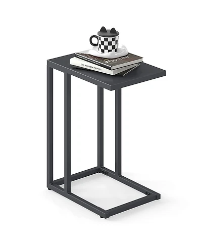 Gymax C Shaped End Table w/ Metal Frame Sofa Table for Small Space Indoor Outdoor