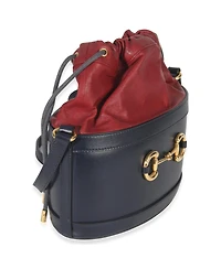 Pre-Owned Gucci Red Navy Calfskin Horsebit 1955 Drawstring Bucket Bag