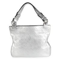 Pre-Owned Gucci Silver Metallic Sakai Diagonal Stitched Calfskin Small Blondie Tote