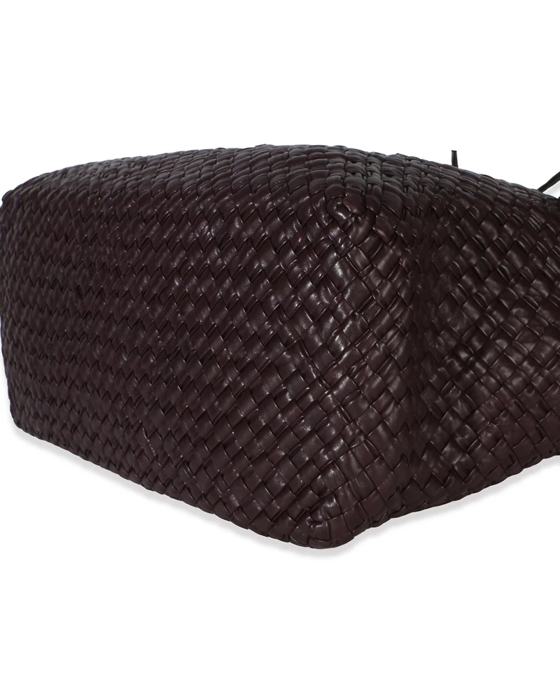 Pre-Owned Bottega Veneta Burgundy Nappa Intrecciato Fringe Oversized Cabat Tote