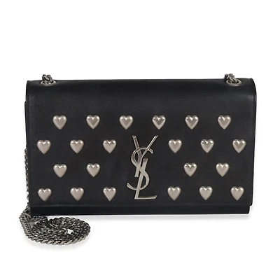 Pre-Owned Saint Laurent Black Smooth Calfskin Studded Heart Medium Kate Chain Bag