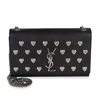 Pre-Owned Saint Laurent Black Smooth Calfskin Studded Heart Medium Kate Chain Bag