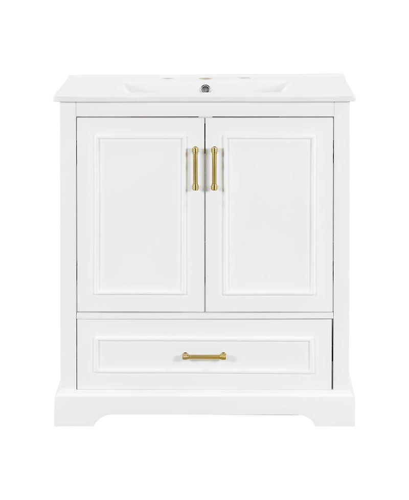 Sillysis 30 Inch Bathroom Vanity with Ceramic Sink, Solid Wood Frame, Soft Close Doors, Drawer and Double Door Shelves