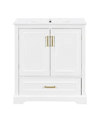 Sillysis 30 Inch Bathroom Vanity with Ceramic Sink, Solid Wood Frame, Soft Close Doors, Drawer and Double Door Shelves