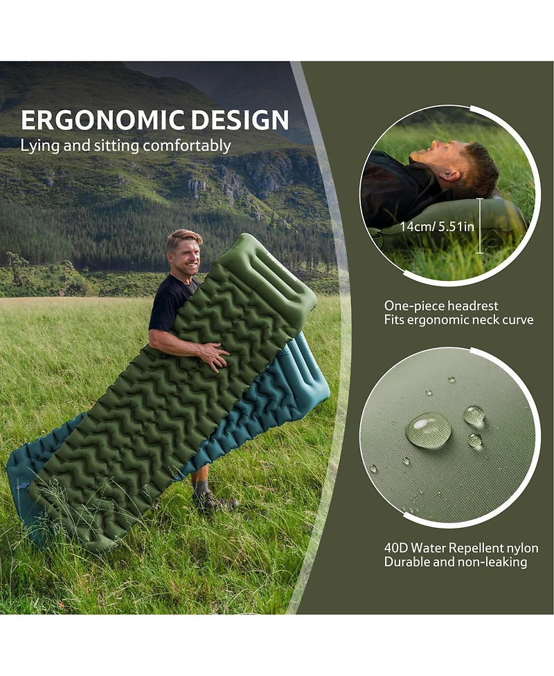 Naturehike Camping Sleeping Pad,Ultralight Inflatable Mat with Pillow Built-in Pump,2.6 Inch Lightweight Air Mattress