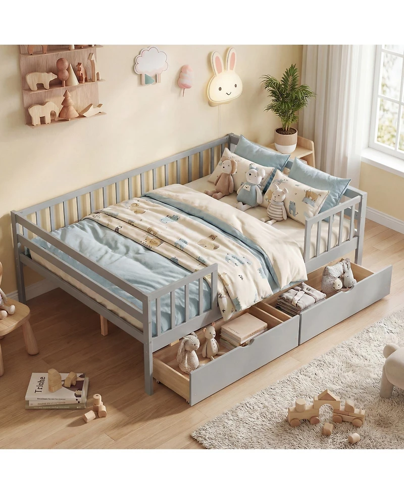 Slickblue Kids Full Daybed with Guardrails and 2 Storage Drawers