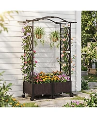 Gymax 5 Ft Self-Watering Planter Boxes With Lattice Trellis and Roof Lockable Wheels