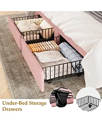 gaomon Velvet Wingback Platform Bed with 2 Storage Drawers Upholstered Bed Frame, Wooden Slats, No Box Spring Needed