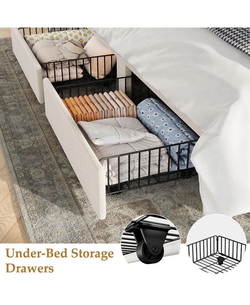 gaomon Velvet Wingback Platform Bed with 2 Storage Drawers Upholstered Frame, Wooden Slats, No Box Spring Needed