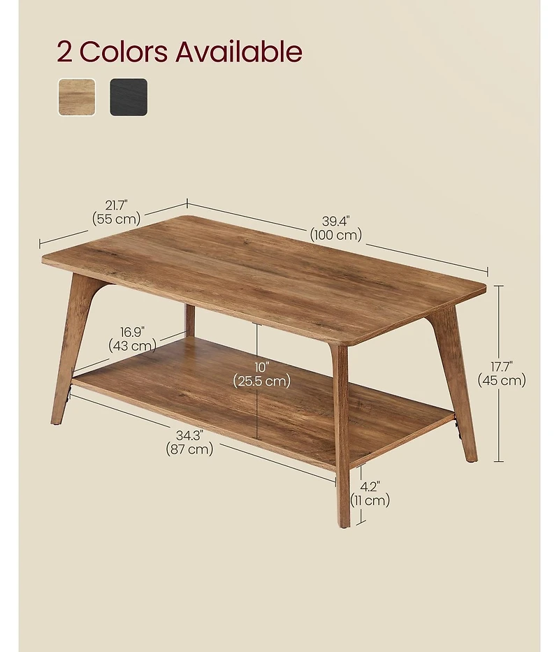 Slickblue 2 Tier Coffee Table with Storage Rounded Edge Living Room Table