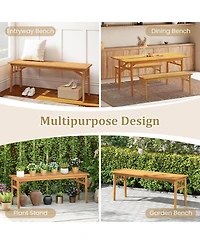 Sugift 48 in Acacia Wood Two-Person Outdoor Bench with Slatted Seat