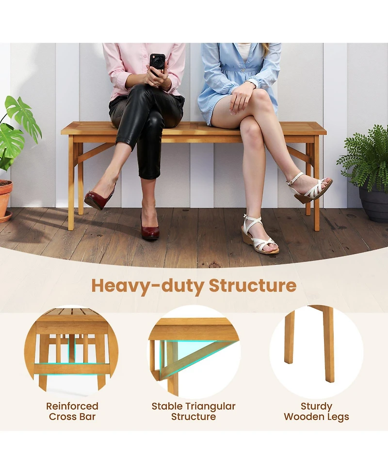 Gymax 2 Pcs Acacia Wood Outdoor Bench 48'' Long Backless Wooden Picnic Bench Slatted Seat