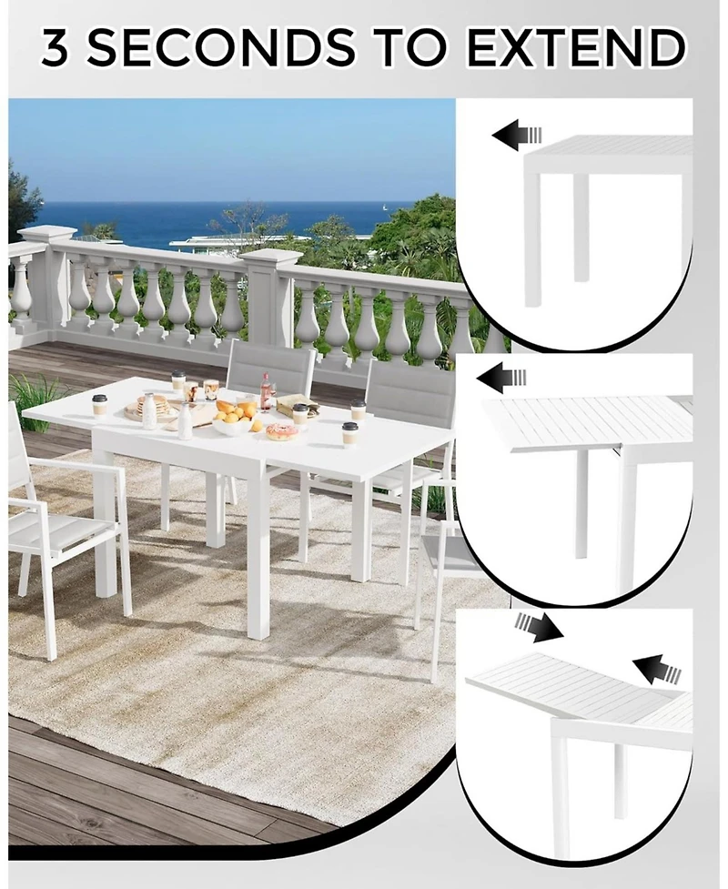 Gaomon Expandable Patio Table for 4-6 Persons, 31.5"-63" Extendable Outdoor Dining Table Set, Aluminum Slat Frame