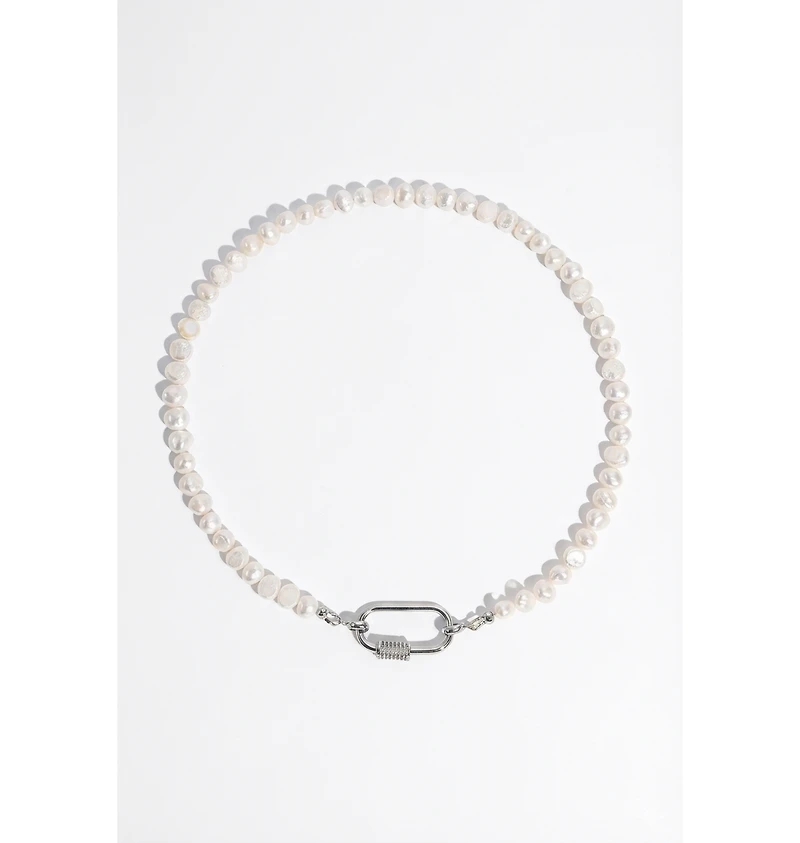 Joey Baby Baroque Pearl Silver-Tone Stainless Steel Necklace And Huggie Earring Set