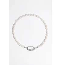 Joey Baby Baroque Pearl Silver-Tone Stainless Steel Necklace And Huggie Earring Set